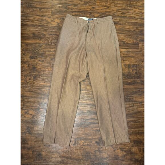 Vintage Polo Ralph Lauren Pants Mens 34x36 Herringbone Pleated Dress Pants Brown - Picture 1 of 9